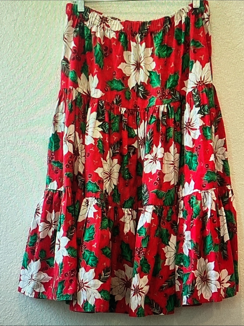 Red Floral Tiered A-Line Skirt